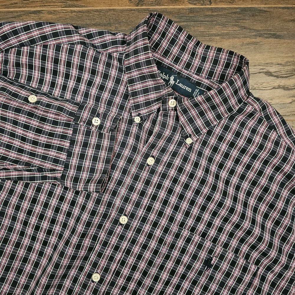 Ralph Lauren Big Shirt‎ Men's L Navy Red Plaid Long Sleeve Button Down Shirt